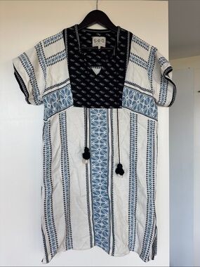 Sea New York White Tunic Dress with Light Blue and Black Embroidery